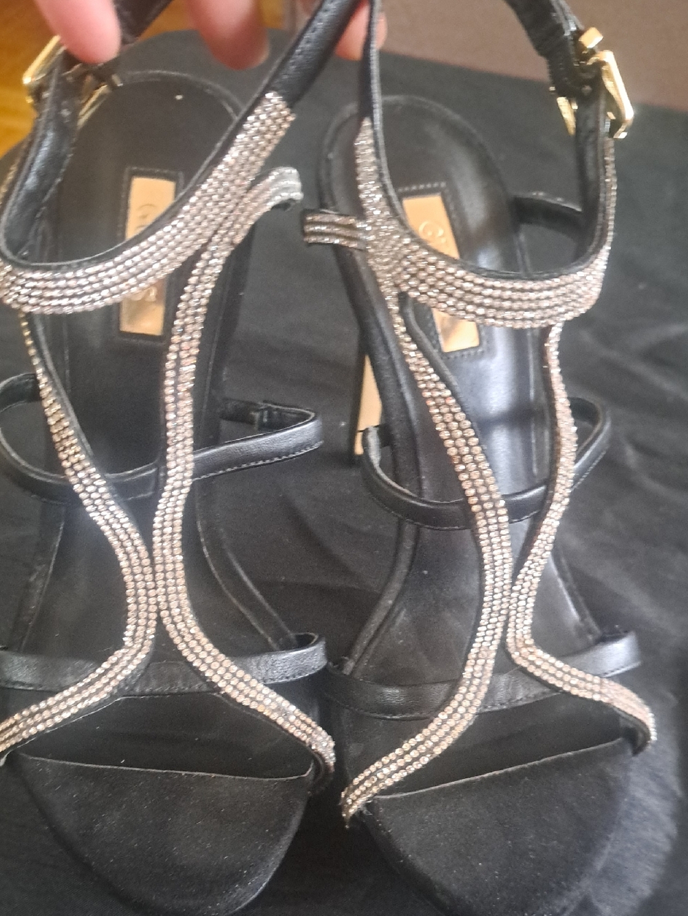 🪩5.5 Guess Cinderella Black & silver bling high heel shoe With rhinestones